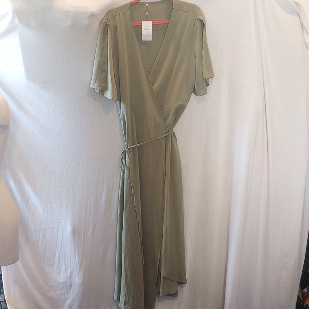 Elegant Deep Self Brand, Olive Wrap Dress, NWT
